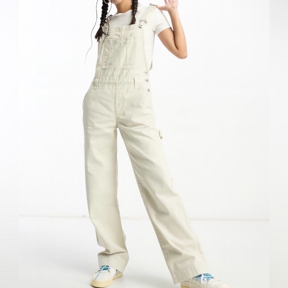 🆕🌾Aqua x Kristopher White Overalls Wide Leg Jumpsuit Minimalist Chic Casual XL